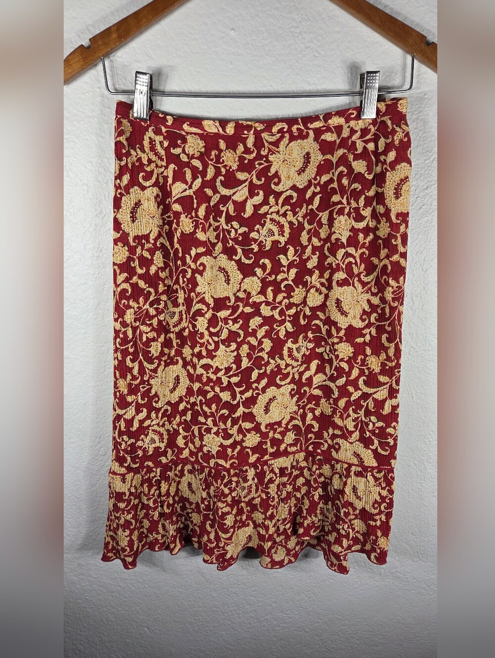 Norton McNaughton Burgundy Paisley Textured  A-Line Midi Skirt S Elastic Waist